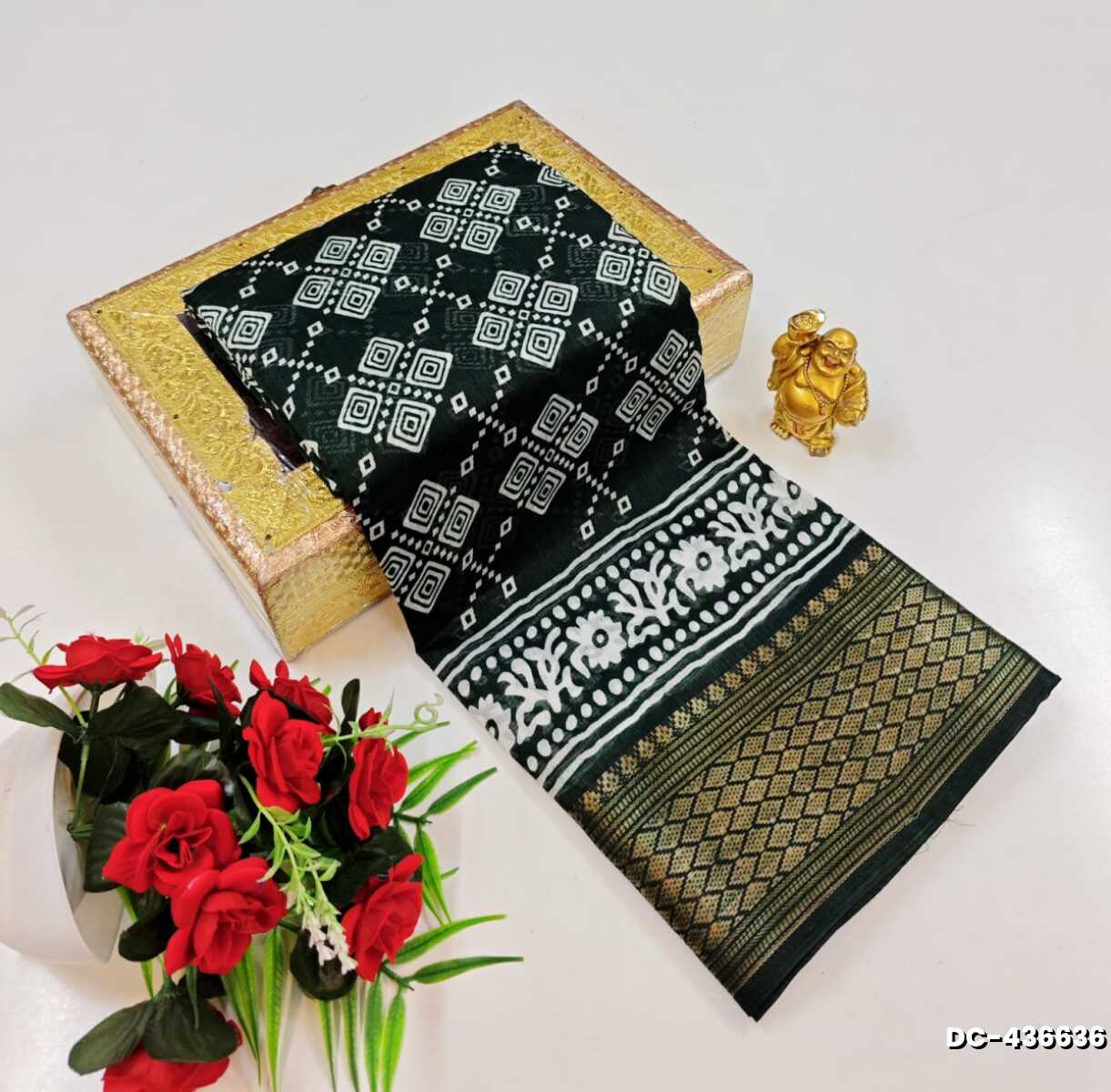Heritage Soft Cotton Saree with Silver Copper Zari and Contrast Borders